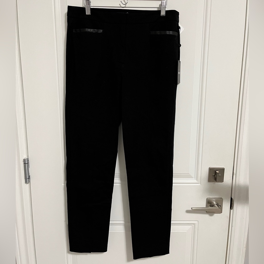 NWT - DKNY Women's Faux Leather Trimmed Straight Ankle Pants - US 10
